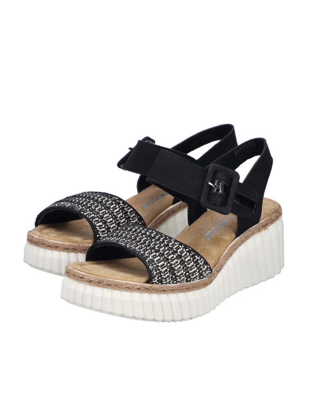 Rieker Anti Stress‎ Rose 69176 Schwarz Sand Black Wedge Platform Sandals Size 39